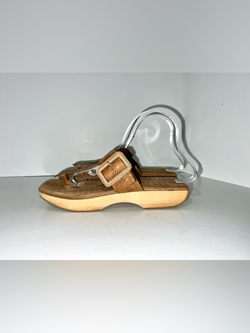 Kelsi Dagger Brooklyn Tan Leather Thong Buckle Platform Slide Sandals Size 7.5